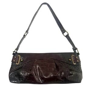 Worthington Womens Dark Brown Croc Embossed Shoulder Bag Handbag